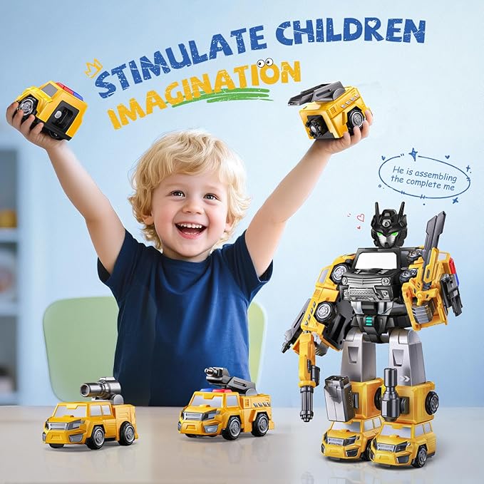 5 in 1 Transform Magnetic Construction Trucks Toys Gifts for 3 4 5 6 Year Old Boys Kids, Easy DIY Assembly, Transform Trucks Toys for Boys Kids, Ideals 3 4 5 6 Year Old Boy Birthday Gift