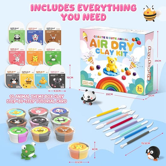 Air Dry Clay Kit for Kids, Modeling Clay for Kids, DIY Model Magic Clay Non-Sticky Soft & Ultra Light with Sculpting Tools, Birthday Christmas Gift for Boys Girls Ages 3 4 5 6 7 8+