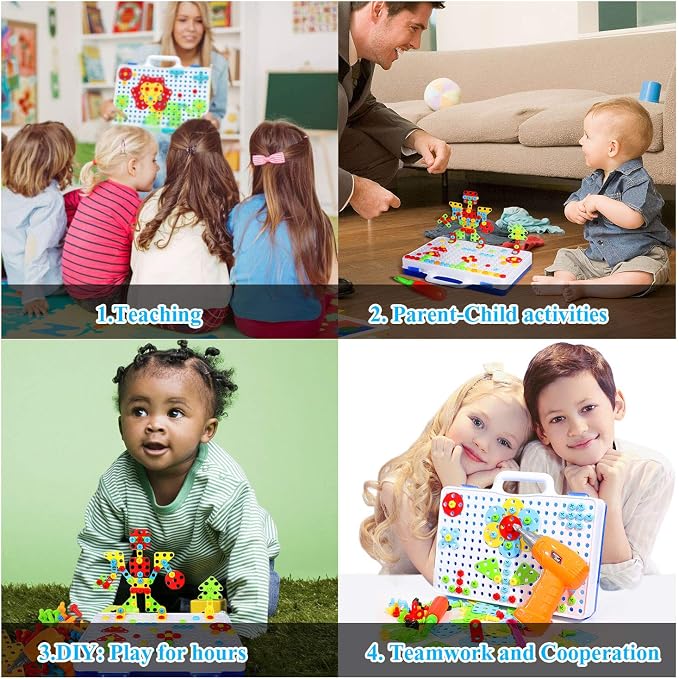 HAPTIME Design and Drill Toy,Educational Toys Building for Kids Ages 3-8,STEM Toys for 3 4 5 6 Year Old,193 Pcs Electric Drill Toy,Magic Montessori Play Toolbox for Toddler Boys Girls Preschool - Image 8