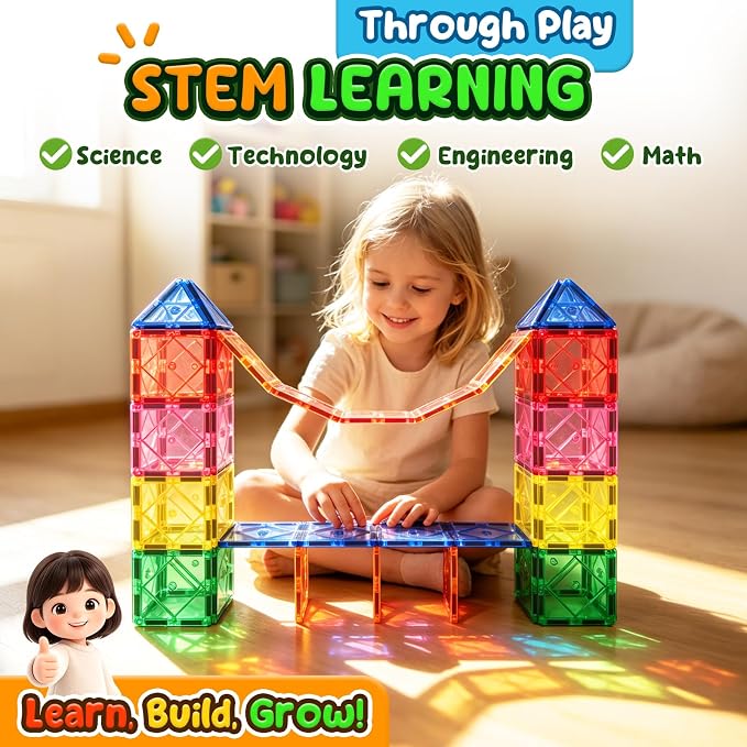 Magnetic Tiles Toddler Toys Magnetic Building Blocks for Kids Ages 3-12 STEM Educational Toys for Girls & Boys Sensory Toys for Kids with Autism Classroom Must Haves Outdoor Toys - Image 9