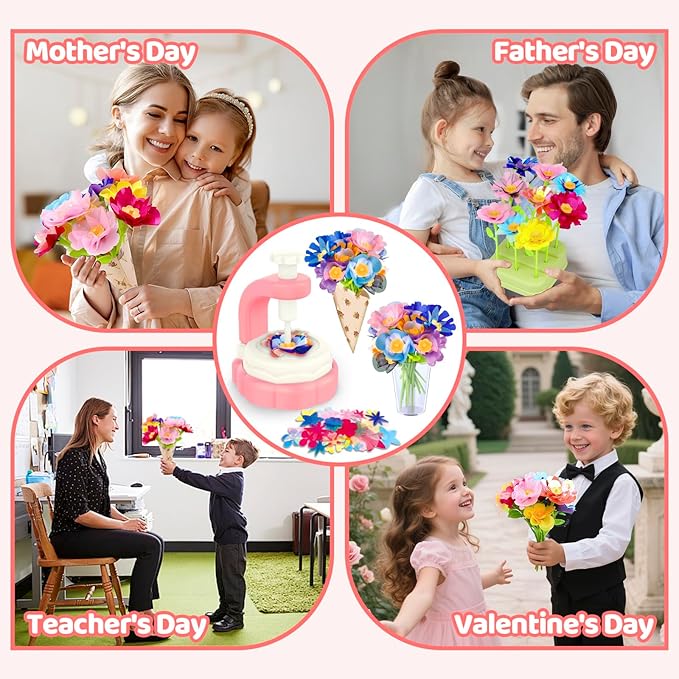 185pcs DIY Fabric Flower Bouquet Craft Kits for Kids Ages 3-12, STEM Educational Arts and Crafts Handmade Flower Making Kit Toy for Toddler Girls 3 4 5 6 7 8 9 10 11 12 Years Birthdays Christmas Gift