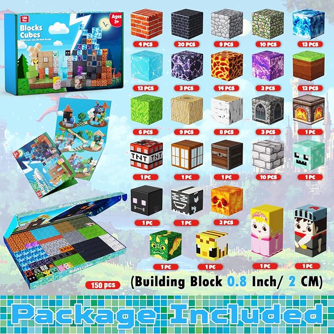 150PCS Magnetic Blocks - Magnet Building Blocks, Stacking Magents Cubes Toys Forest Dark Castle Set, STEM Montessori Sensory Toys for Kids Boys and Girls Ages 3 4 5 6 7 8 9 10+ Birthday Gifts - Image 2