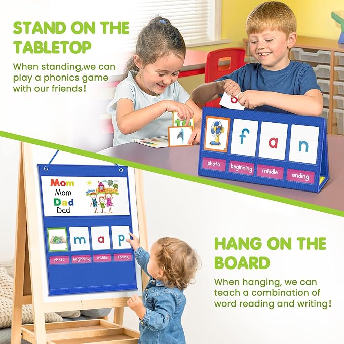EAMAY CVC Word Building Desktop Pocket Chart Stand with Magnetic Write & Wipe Boards Tent & Cards Kit,Reading Spelling Phonics Games for Kids, Kindergarten Classroom Must Haves! - Image 4