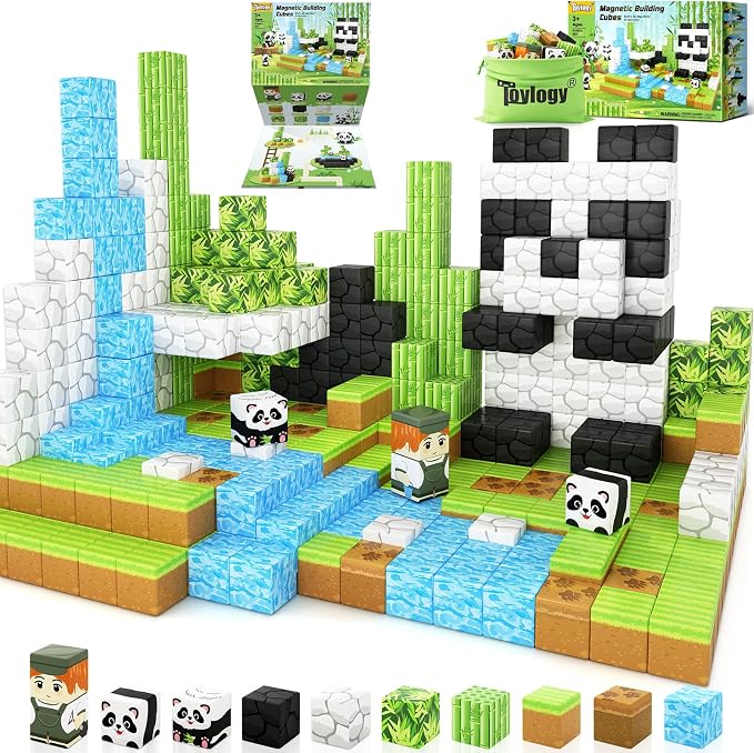 Magnetic Blocks-Build Mine Magnet World Panda Edition STEM Toys for Kids 3+ by Toylogy