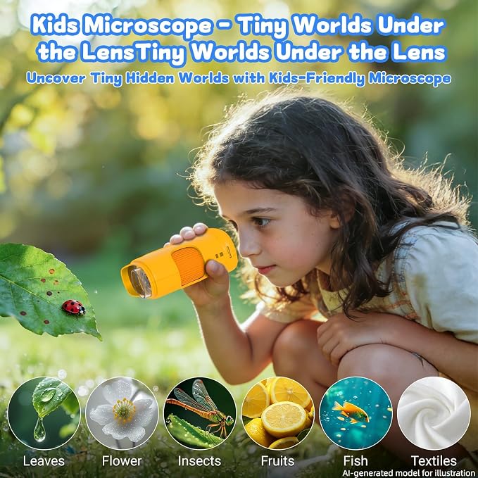 1000X Handheld Microscope for Kids: Pocket Digital Microscope with 2.0''IPS Screen&Photo/Video - Portable Edu Science Kits for Girls Boys - STEM Toys Birthday Gifts Ages 3-6 6-12(Orange) - Image 5