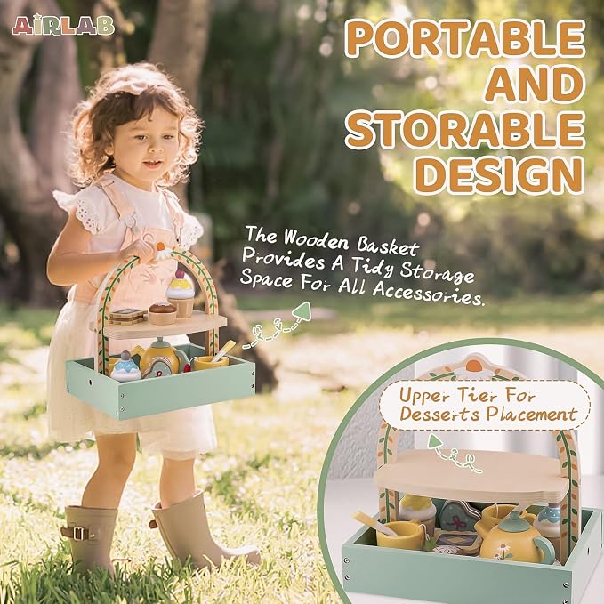 Wooden Tea Sets for Little Girls Play Food Cake Pretend Play Toys - Image 6