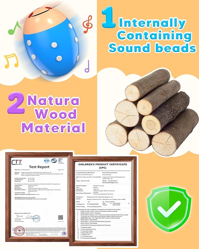 12 Pack Wooden Percussion Musical Shaker Christmas Stocking Stuffers for Toddler, Baby Stocking Easter Basket Stuffers Gifts Montessori Toys for Toddlers Kids Babies Boys Girls