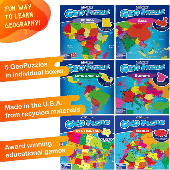 GeoPuzzle 6 Sets Individual Jigsaw Puzzles, Map Puzzle for Kids Ages 6 &Up - Image 3