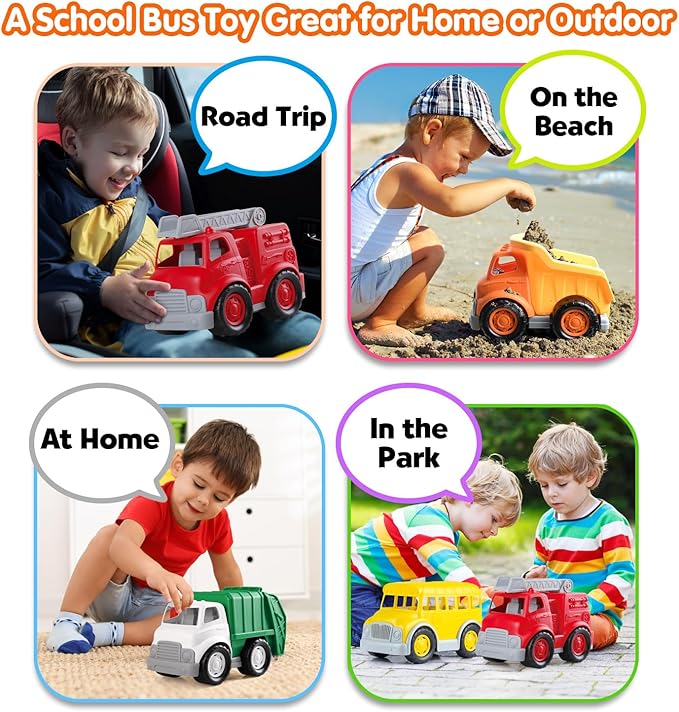 PLAY Eco-Friendly School Bus Toy, [USDA Certified] No BPA/Phthalate/PVC, Recycled Bioplastic Bus Toy Gift for Boy Girl 1-4, Fine Motor Skills Car Toys Vehicle Gift for Kids