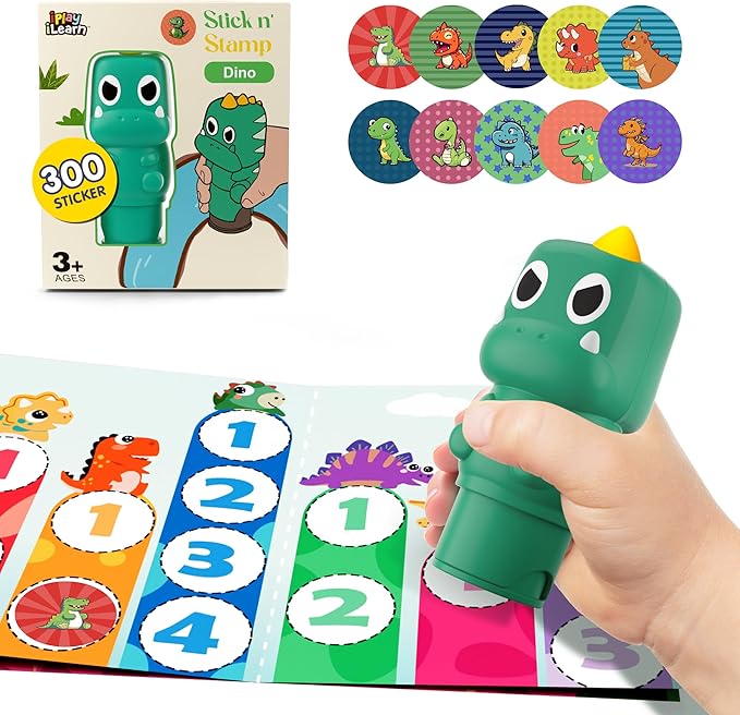 iPlay, iLearn Kid Dinosaur Sticker Stamp Activity Set - 400+ Stickers 18-Page Activity Book, Toddler Creative Mess-Free Art Craft Educational Travel Toy Birthday Stocking Gift 3 4 5 6 Yr Old Girl Boy