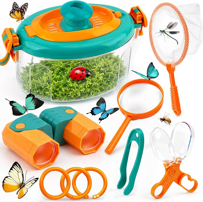 TOY Life Bug Catcher for Kids Outdoor Toys with Butterfly Net, Kids Binoculars, Magnifying Glass, Bug Habitat with Magnified Viewer & Bug Toys Tweezers, Insects Bug Catching Kit Outdoor Explorer Kit by TOYLife