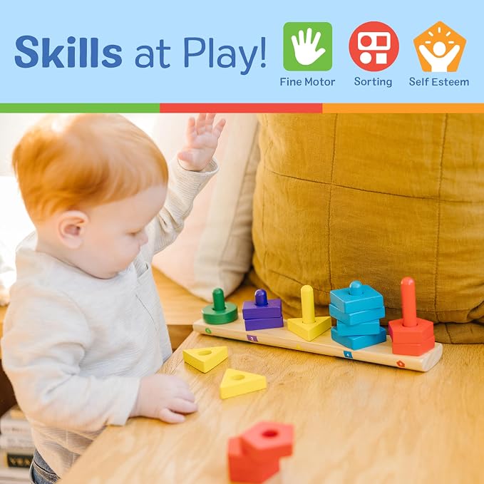 Melissa & Doug Stack and Sort Board - Wooden Educational Toy With 15 Solid Wood Pieces - Image 5