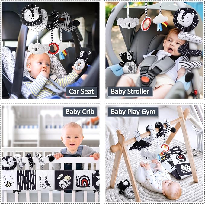 Joyreal High Contrast Baby Toys for Newborn, Black and White Baby Sensory Toys with Car Seat Toys,Infant Toys with Black White Cards Book, Montessori Toys for Baby Gifts - Image 3