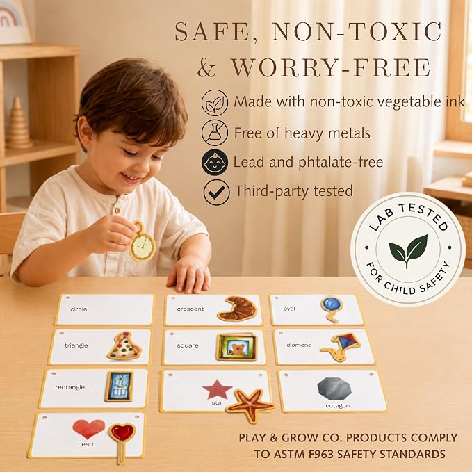 Play & Grow Co. Educational Montessori Flashcards for Preschoolers | ABC Alphabet Letters Numbers Shapes Colors Body Parts | Extra Thick Large Non-Toxic Homeschool Learning | Gifts for Boys Girls 3+ - Image 3
