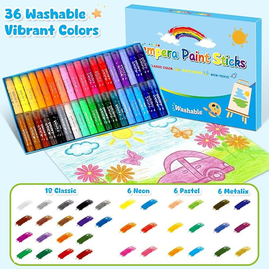 Stocking Stuffers for Kids, Tempera Paint Sticks with 24 Assorted Colors, Washable Paint Set for Toddler 1-3 2-4, Quick Drying and No Mess Paint for Arts and Crafts Supplies