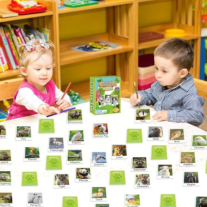 gisgfim 100 PCS Memory Matching Game Animal Babies Concentration Memory Card Educational Game for Kids Adults A Fun & Fast Baby Animals Game Toddlers Preschool Family Board Gift Matching Games - Image 7