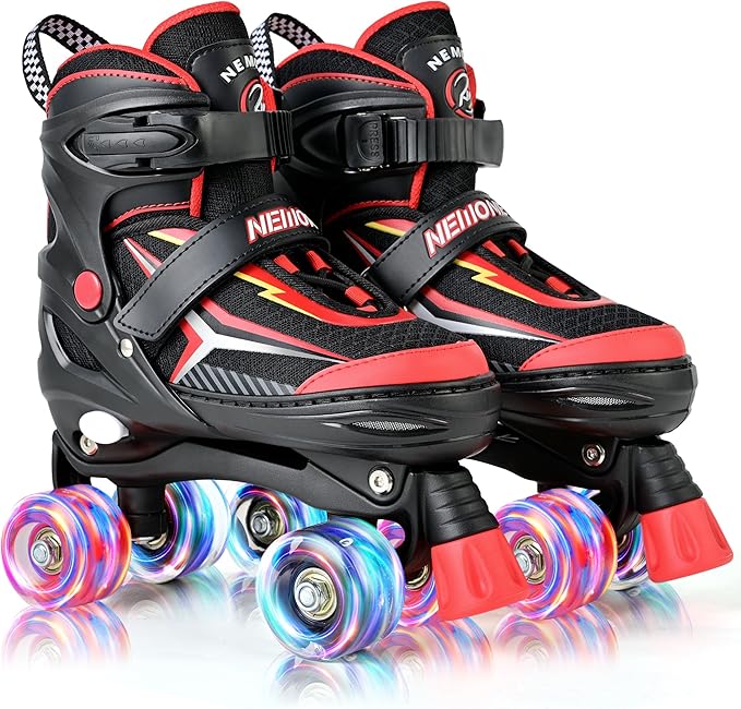 NEMONE Mermaid 4 Size Adjustable Light up Roller Skates for Girls, Purple Blue Skates for Toddlers, Beginner Kids Butterfly Roller Skates Indoor Outdoor