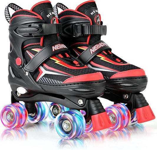 NEMONE Mermaid 4 Size Adjustable Light up Roller Skates for Girls, Purple Blue Skates for Toddlers, Beginner Kids Butterfly Roller Skates Indoor Outdoor