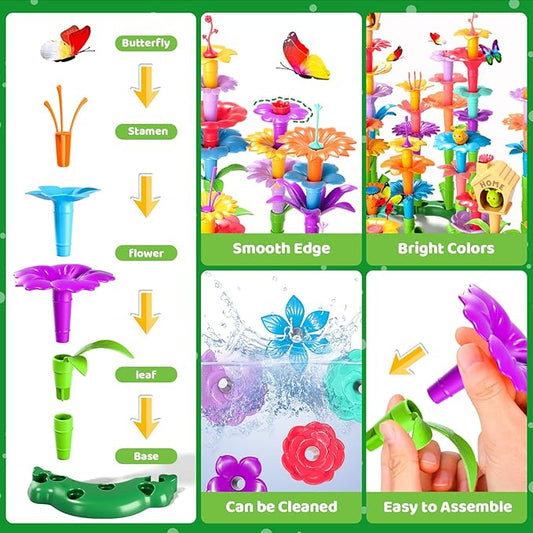 238Pcs Flower Garden Building Toys for Girls 3 4 5 6 7 Year Old, Upgrade DIY Building Stacking Toys, STEM Preschool Educational Toddler Toys Brain Development Kindergarten Kids Toy