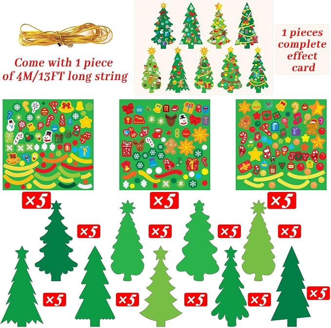 chiazllta 945Pcs DIY Christmas Tree Craft Kit Kids Holiday Art Making Craft with Stickers, Make Your Own Christmas Bookmark Xmas Party Favor Decoration Home Classroom Game Activities - Image 2