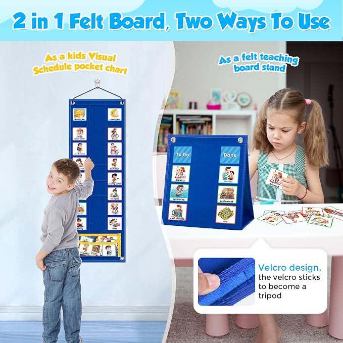 KIKIGOAL Kids Visual Schedule Calendar Chart, 2 in 1 Autism Daily Chore Routine Chart with 96 Cards Autism Learning Materials Bedtime Routine for Toddlers Home School - Image 6
