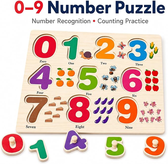 Wooden Peg Puzzles for Toddlers, 3 Pack Large Wooden Knob Puzzles for Ages 3-5, Montessori Shape Matching Toys, Preschool Learning Puzzles for Fine Motor Skills, Birthday Gifts for Boys Girls 3 4 5 - Image 4