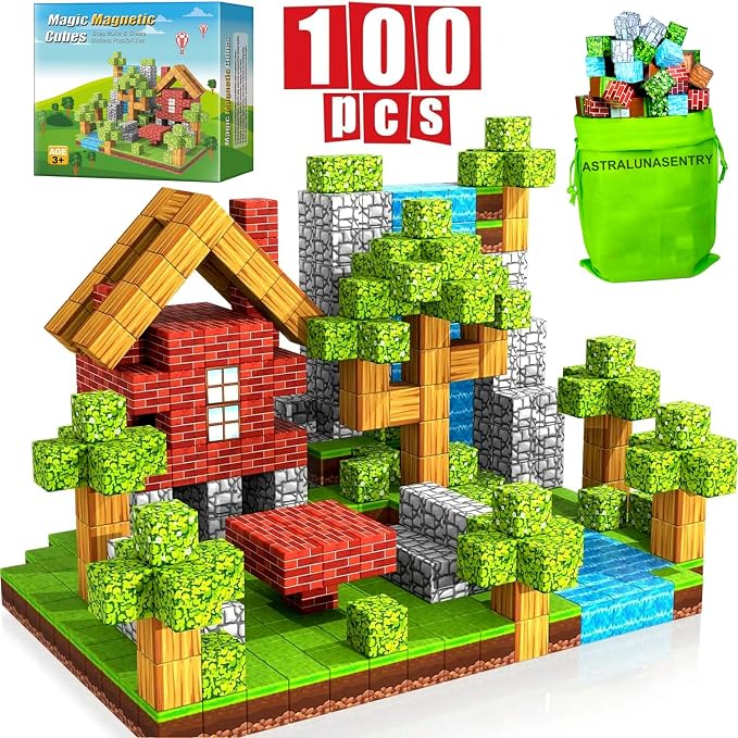Magnetic Building Blocks 100PCS - Strong Magnets Construction Cubes for Kids Ages 3-8, STEM Educational Toys for Boys & Girls by Unknown