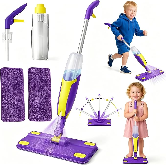 Kids Spray Mop, Fun & Functional Toddler Mop Cleaning Set,Real Working Mini Mop, Pretend Play Toy –Includes Spray Bottle,Washable Microfiber Pads, Montessori Kids Cleaning Toy Set by Unknown