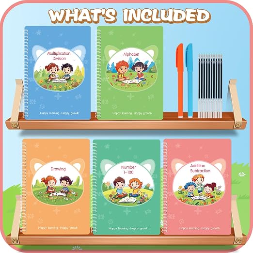 Magic Practice Copybook, Reusable Writing Practice Book, for Preschool Kids Age 3-8 ​Calligraphy 9.44in×6.29in(5 Books with Pens) - Image 3