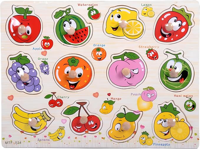 Fruits Puzzle Wooden for Toddlers 3+ Years Old Montessori Fruit Learning Toy with Sorting Board Colorful Fruit Blocks - Educational Preschool Toy for Boys Girls - Fine Motor Skills Early Learning by Unknown