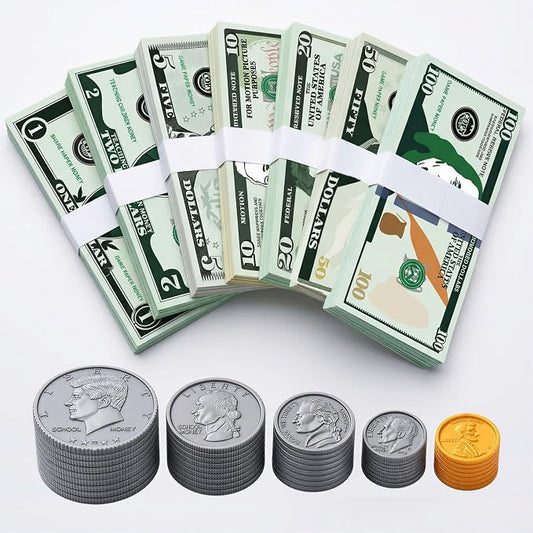 600 Pcs Fake Money for Kids - Realistic Play Money Bills & Plastic Coins - Math Manipulatives & Classroom Currency Set for Grocery Store, Bank, & Board Games - Educational Counting Toy, Ages 3+ by Unknown
