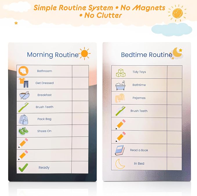 Dry Erase Morning & Bedtime Routine Chart for Kids – 2 Large 11x17in Laminated Chart Set - Simple Routine System, No Magnets or Pieces, Calm, Clutter-Free Daily Routine System - Image 2