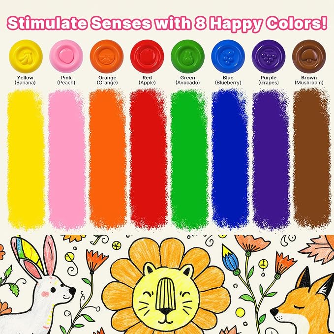 Egg Crayons for Toddlers 1-3, 8 Pack Jumbo Palm Grasp Crayons with Anti-Roll Flat Bottom & Fruit Patterns - Washable, Non-Toxic & Unbreakable Art Supplies for Kids, Gift for Boys & Girls