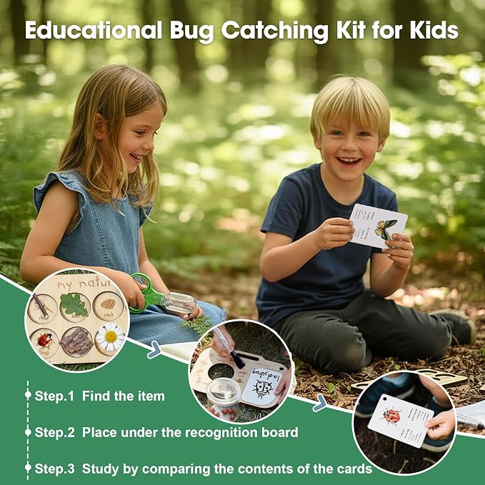 ibwaae Nature Exploration Toys Bug Catcher Kit for Kids 3-8,Durable Bug Catching Kit with Magnifier Box & Backpack, STEM Gift, Outdoor Scavenger Hunt Game Set with Observation Board & Reusable Cards - Image 4