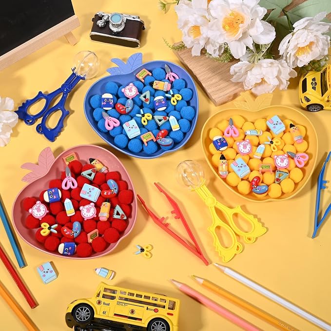 Sanixn 182 Pcs Back to School Sensory Bin Fillers School Fine Motor Skills Sensory Bin Item Pompoms Cups Tweezers Scissor Clips for Preschool Education Activities Sorting Counting - Image 5