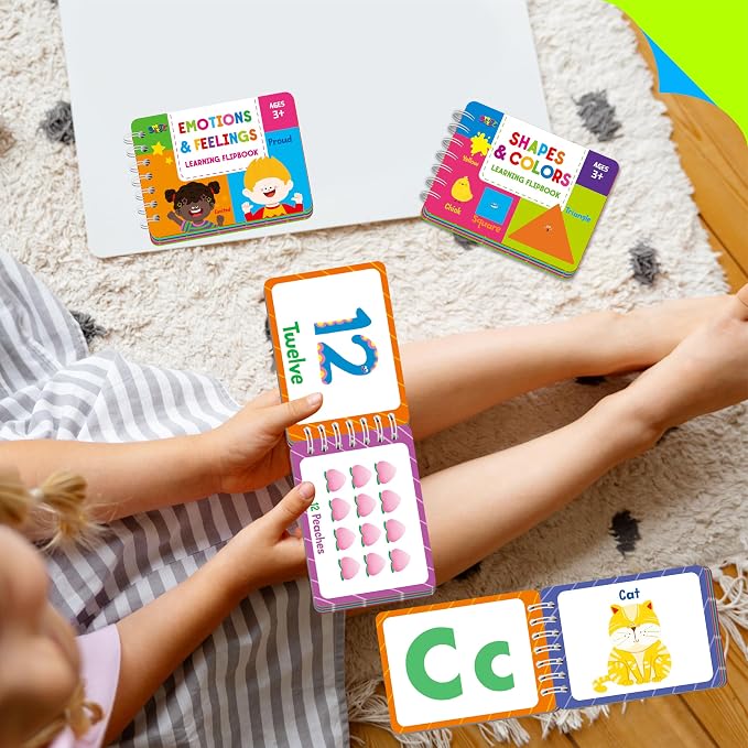 4 Preschool Learning Flipbooks, 96PCS Double Sided Printed Cards Set, Alphabet Letter A-Z, Number 1-20, Feelings and Emotions, Shapes and Colors Mini Board Books Set Early Educational Tool for Kids - Image 7