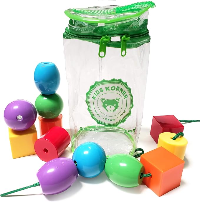 Lace & Let Go Rainbow Beads - Match, Sort, Count, Stack & Play 12pc + eBook by KIDSKORNERTOYS