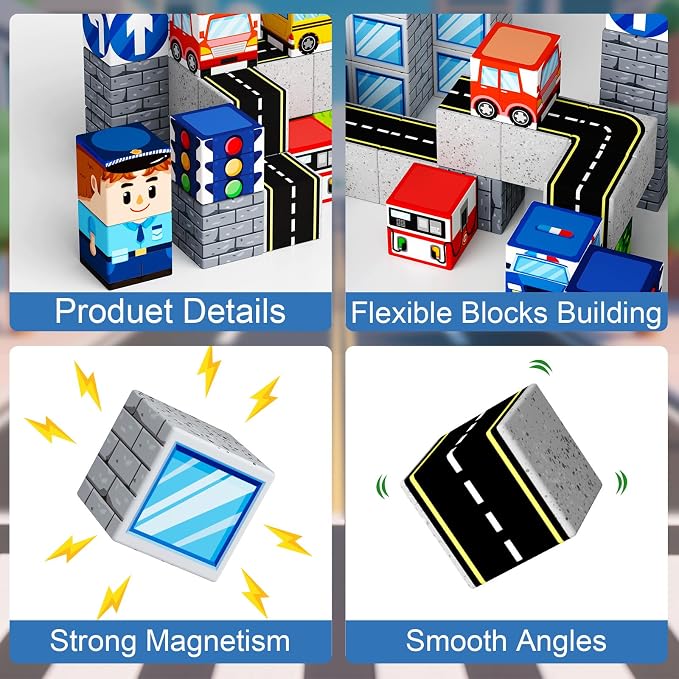 City Traffic Magnetic Blocks Set Fully Encased Magnets Non-Toxic - Image 4