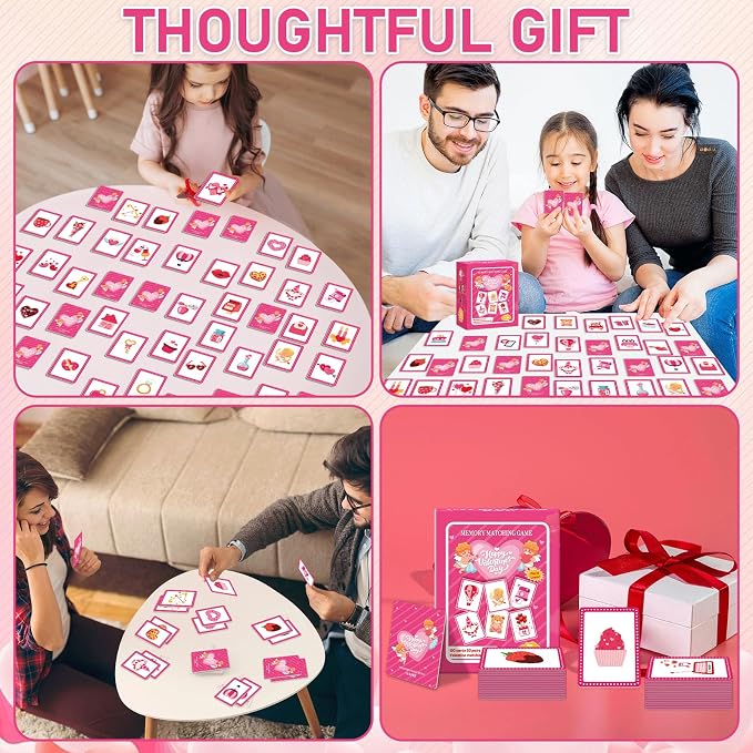 gisgfim 100 PCS Memory Matching Game Valentine's Day Concentration Memory Games Card Educational Game for Kids Educational Ages 3-8 A Fun & Fast Heart Gnome Matching Games - Image 6