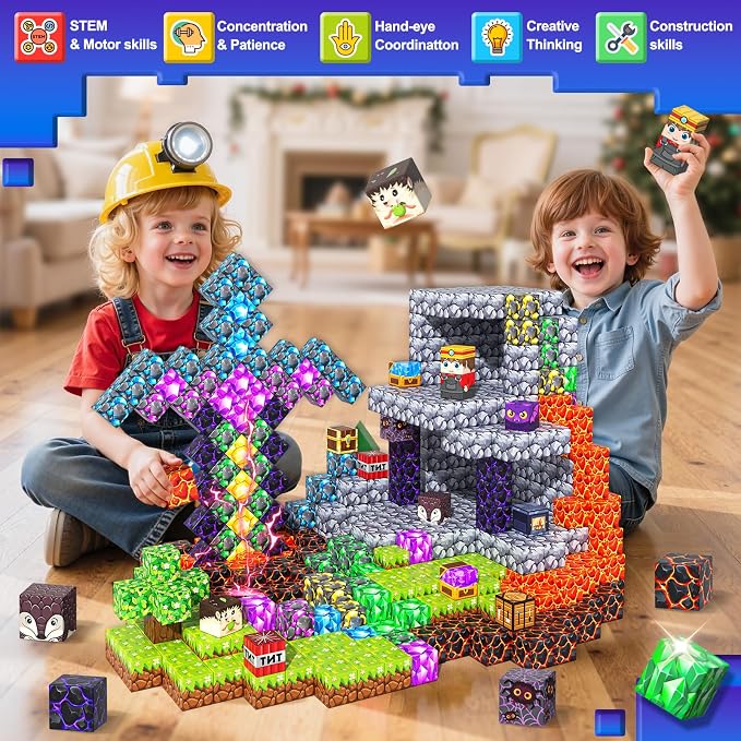 Magnetic Blocks - Build Mine Magnet World Set, STEM Magnetic Building Blocks for Kids Ages 4-6 6-8 8-13, Montessori Sensory Toys for Toddlers, Birthday Toys Gifts for 3+ Years Old Boys & Girls - Image 4