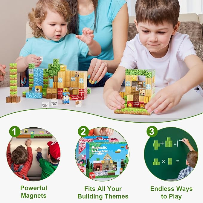 200PCS Magnetic Building Blocks Set, Magnetic Tiles Kids Build Cubes STEM Game Toys, Build Forest World Set, Christmas Birthday Gifts for Boys & Girls Age 3 4 5 6 7 8 9 10, 0.78 in Size - Image 7