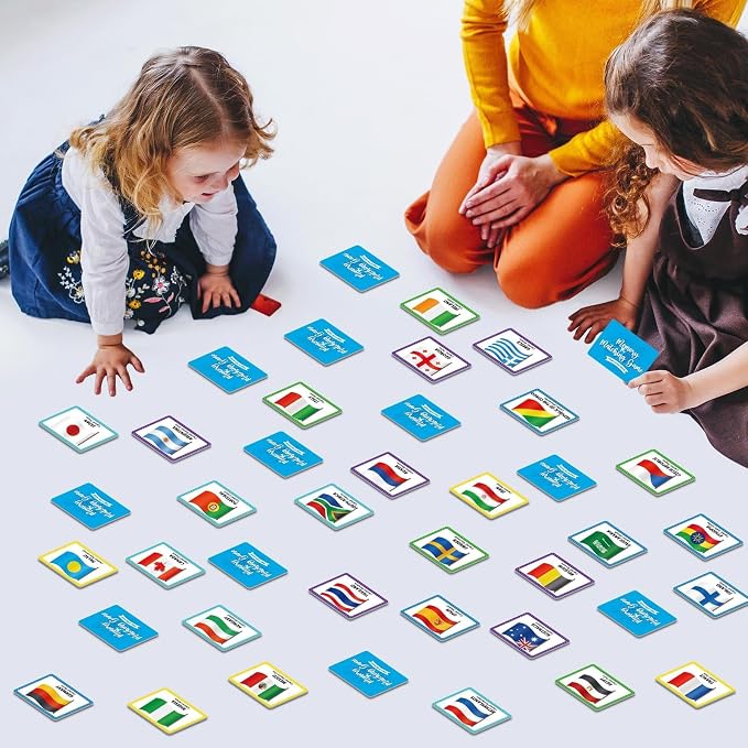 gisgfim 100 PCS Memory Matching Game Flags of The World Concentration Memory Card for Kids and Adults Learning Educational A Fun & Fast Countries of The World Matching Games - Image 5