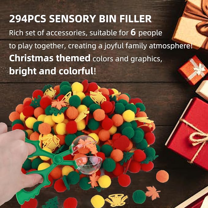 Apple Sensory Bin Filler, Fall Theme Gift,Trees, Leaves, Bells,Pom Poms, Counting Sorting Set,Toddler Toys, Fine Motor Toys Preschool Education Toys,for 3+ Years Old Kids, 294pcs. - Image 4