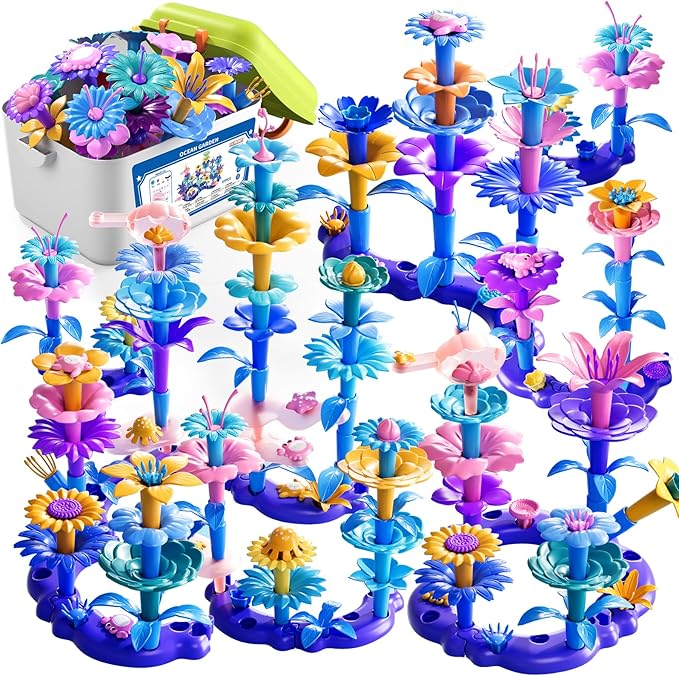 97 Pcs 3 Year Old Girl Gifts,Flower Garden Building Toy Set Toddlers Toys Gifts Best Educational Learning Fine DIY Crafts Stem Construction Stacking Kit,for 3 4 5 6 7 Year Kids Birthday