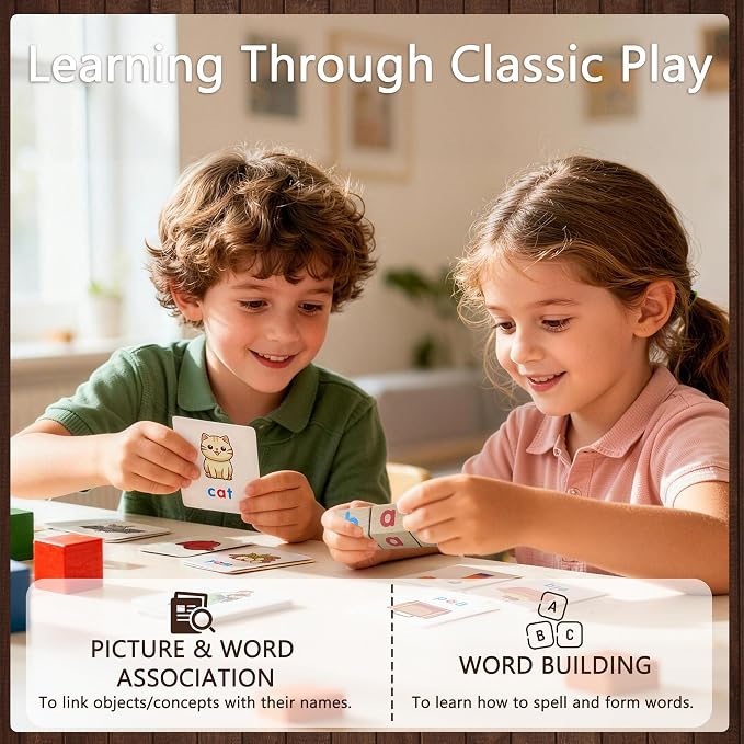 Phonics Games for Kids Ages 2-4, CVC Word Games Kindergarten, Wooden Reading Blocks Toys, Montessori Learning Toys for 3-6 Years Old, Preschool Educational Activities Gift for Boys Girls - Image 6