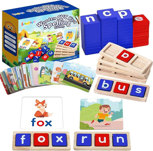 CVC Word Spelling Games, Learning Toys Gifts for 3 4 5 6 Year Old Kids by Letapapa