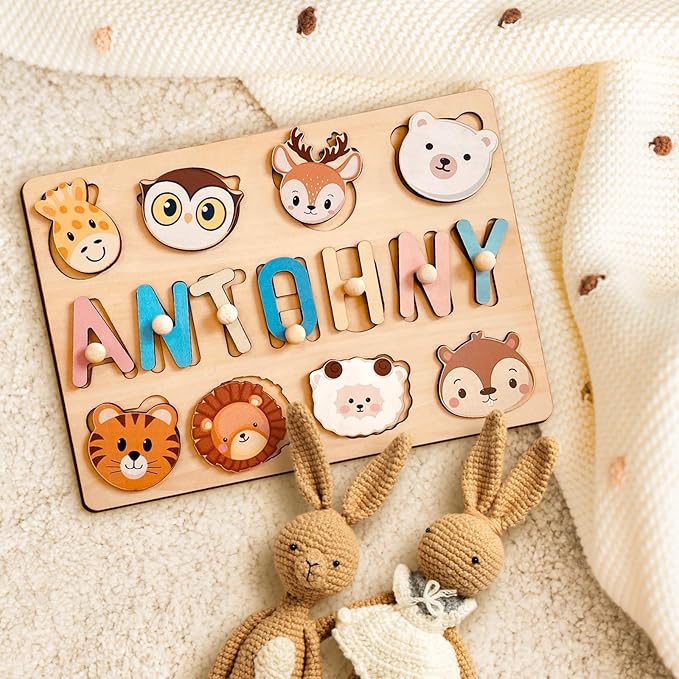 Name Puzzle, Personalized Wooden Puzzles for Toddlers 1-3, 1 Year Old Easter Basket Stuffers, Birthday Gift Montessori Toys for 1 Year Old Girl Boy Kids for Educational Play in Nursery