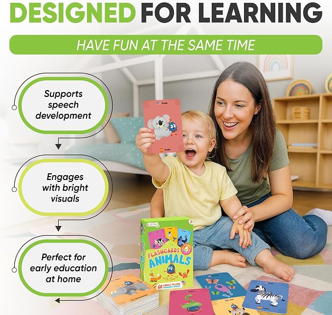 Kidrox Animals Flash Cards, English Learning Cards with Spanish Translations Included, Indestructible Double-Sided, 30 Cards - Image 5