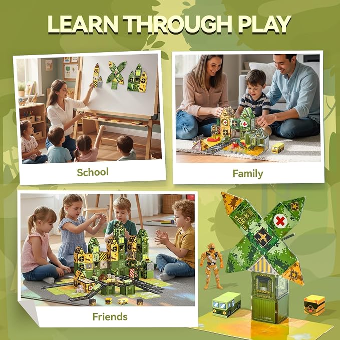 VigorFun Army Toys Magnetic Tiles Building Blocks Set for Kids Ages 3+ - Image 7