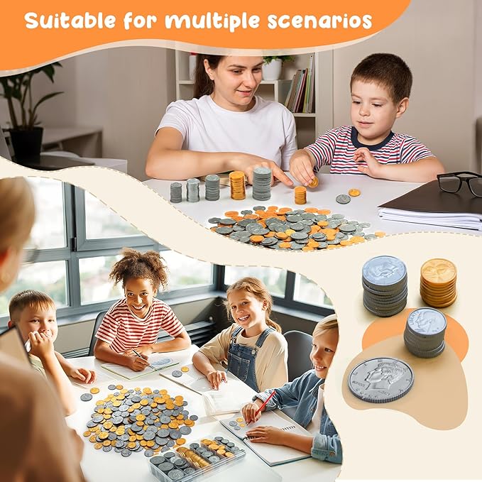 TOMMYHOME Fake US Coins Play Money 300 PCS Set – 6 Types of Coins,Realistic Prop Money for Kids,Toy Cash Register, Pretend Play Toys – Homeschool Teaching Supplies(307) - Image 7